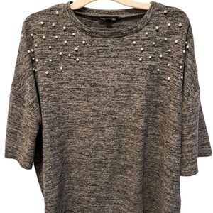Gray Pearl Embellished Women's Top